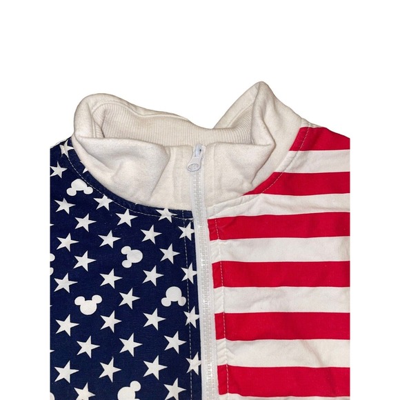 Disneyland 1/4 Zip Flag Adult Size S Red White Blue Pocket Sweatshirt Pullover - Picture 3 of 7